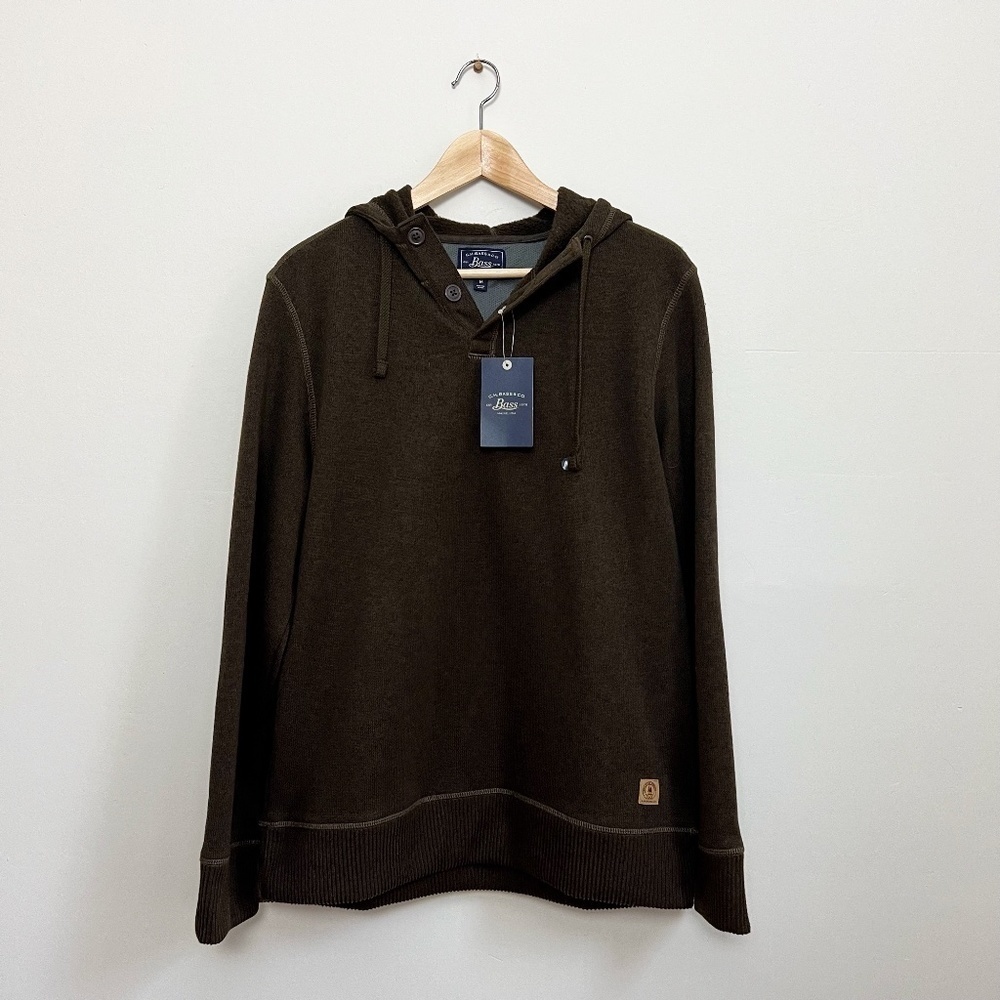 NWT G.H. BASS Co Brown 1/4 Button‎ Fleece Lined Pullover Hoodie Knit Pullover M - Picture 2 of 13